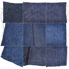 Collection of blue jeans fabric textures