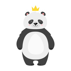Cute panda bear in crown flat vector illustration