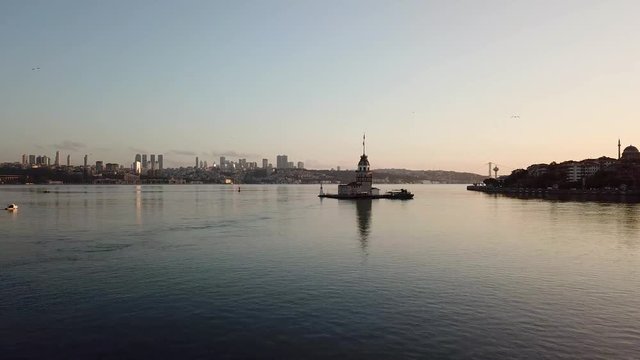 View from Bosporus, to Maiden tower, dawn, sm01