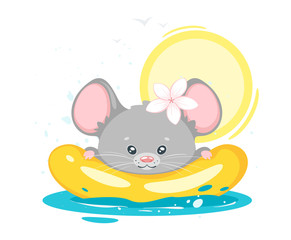 Baby mouse swimming cartoon vector character
