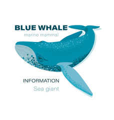 BLUE WHALE. Marine mammal.  Emblem. Design for textiles, thematic site, diving club and spearfishing.	