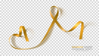 Fototapeta na wymiar Childhood Cancer Awareness Month. Gold Color Ribbon Isolated On Transparent Background. Vector Design Template For Poster.