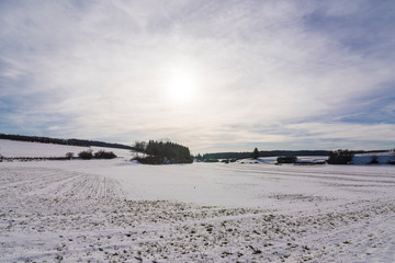 Winter wonderland in germany at sunset