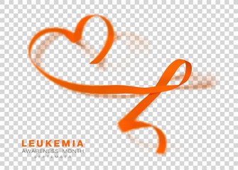 Leukemia Awareness Month. Orange Color Ribbon Isolated On Transparent Background. Vector Design Template For Poster.