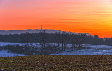Winter wonderland in germany at sunset