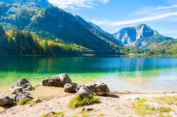 Vorderer Langbathsee lake in Alps mountains, Austria. Beautiful summer landscape