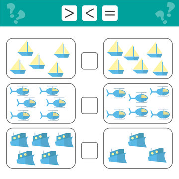 Counting Game For Preschool Children. Educational A Mathematical Game. Count How Many Transport Objects And Write The Result