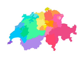 Vector isolated illustration of simplified administrative map of Switzerland. Borders of the regions. Multi colored silhouettes