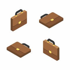 Briefcase, Bag, Business office suitcase, Business portfolio, Isometric, No background, illustration, Isolated, Finance, Business, Vector, Flat icon, Icon pack, Icon set