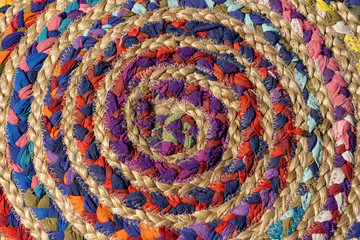 Rough texture of woven cloth, close up of cloth texture, detail handicraft fabric weaving background. Wicker handmade mat surface