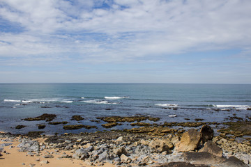 View over Atlantic ocean on a beach in Porto, Portugal. Copy space
