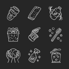 Zero waste swaps handmade chalk icons set