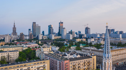 Aerial view of Warsaw downtown