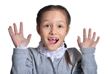 Cute little girl posing isolated on white background