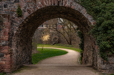 Fototapeta na wymiar archway in medieval castle of hoechst, Frankfurt, germany