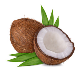 two half coconut isolated on white background clipping path