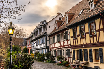 Fototapeta na wymiar medieval road and buildings in hoechst, Frankfurt, germany