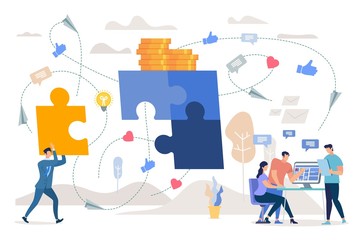 Teamwork on Marketing Strategy Flat Vector Concept