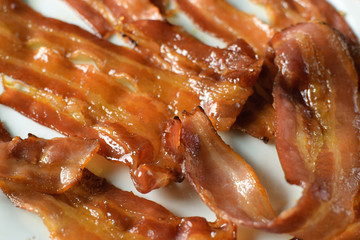 Close up of candied bacon slices
