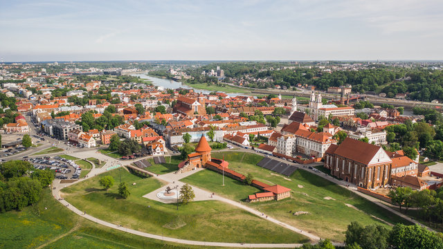 Aerial view of Kaunas downtown