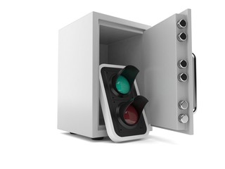 Obraz premium Green traffic light inside safe