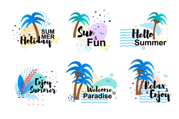Hand Drawn Cartoon Summer Cards and Banners Set