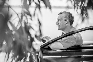 Mature European man with a sad philosophical mood. The concept of life after 50 years, problems and...