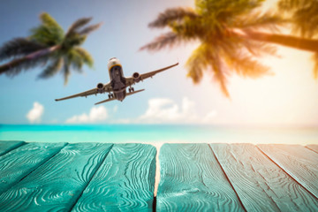 Summer trip time of airplane and free space for your decoration. 