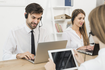People working in call center