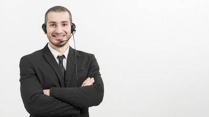 Portrait of male call center agent
