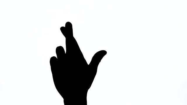 Illustration of crossed fingers gesture. Hope, anxiety, luck concept. Close-up, isolated, black and white
