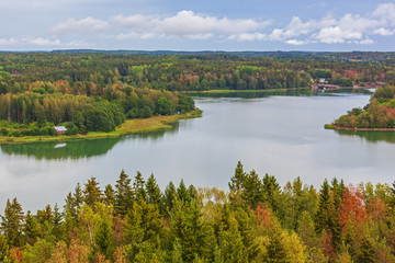 Fototapeta na wymiar Aerial view of nature landscape with river and sea channel among the forest at Aland Islands, Finland