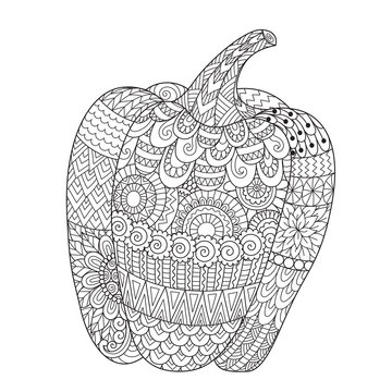 Line art design of sweet pepper with editable stroke width for printing on stuffs and adult coloring book or coloring page. Vector illustration