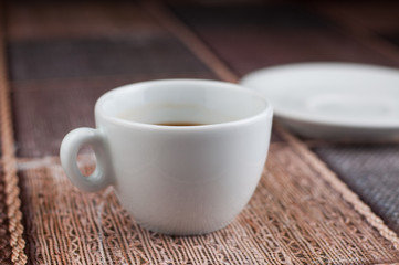 White coffee cup sugar cubes on table.Coffee time