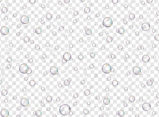Realistic bubbles on a transparent background. Vector seamless pattern