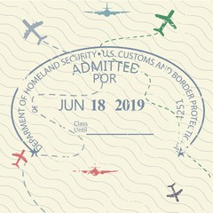 International travel visa passport stamp icon for entering to USA