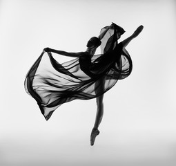 A ballerina dances with a black cloth - obrazy, fototapety, plakaty