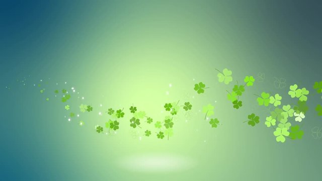Falling clover leaves on green radial background. Saint Patrick's day (St Patrick's) holiday background. Seamless loop. Different colors background is available.