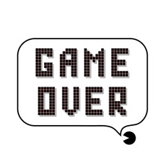 Retro Pixel Game Over Sign with Speech Bubble on White Background. Gaming Concept. Video Game Screen.