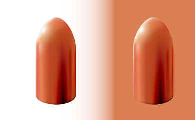 Two isolated coppered bullets, 3d realistic coppered copper object on light background, firing part of the cartridge, shot vector illustration