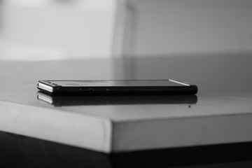 old record player on black background