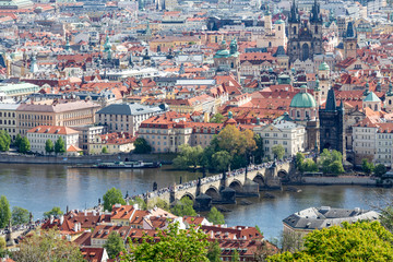 Panorama of Vltava and Charles Bridge from above on sunny day. Prague. Czech - 271424524