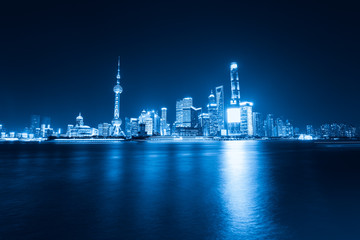 shanghai skyline with blue tone