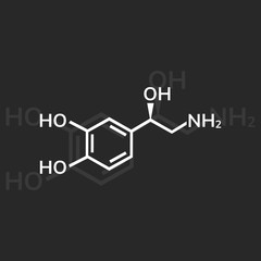 Noradrenaline chemical formula on dark background