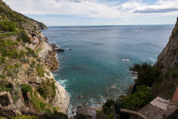 Manarola / Italy - April 28 2019: View of the Manarola (Cinque Terre) train platform at night.