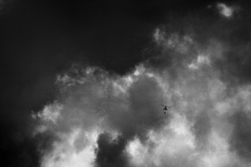 helicopter fighting wildfires in southern California black and white
