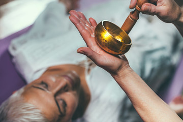 Sound meditation. Tibetan singing bowl