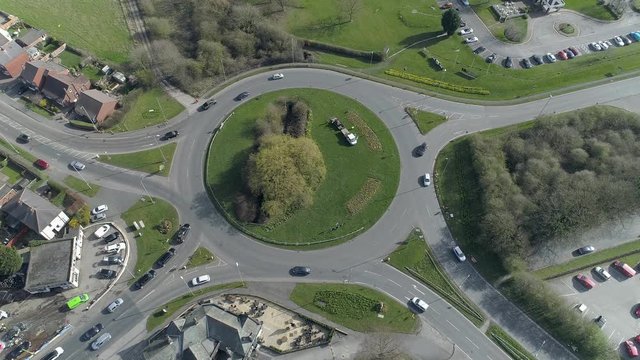Aerial Drone fast moving timelapse of roundabout Yorkshire, UK