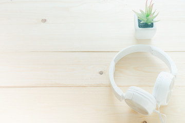 Headphones on the table. Relax  concept