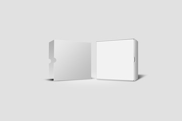 Realistic White Blank Cardboard Boxes Mock up isolated on light gray background.3D rendering.